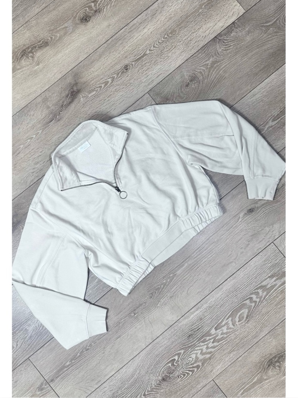 Abound Organic Cotton Cream Quarter Zip Cropped Sweatshirt Ring Pull *Small Flaw